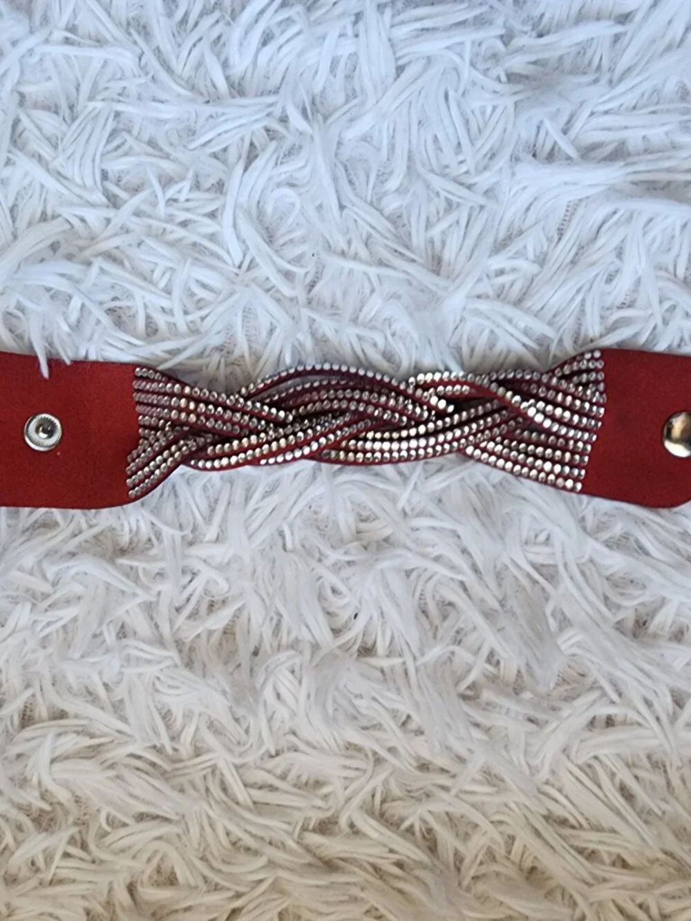 10/$10 - Boho Red Faux Leather Braided Rhinestone Snap Cuff